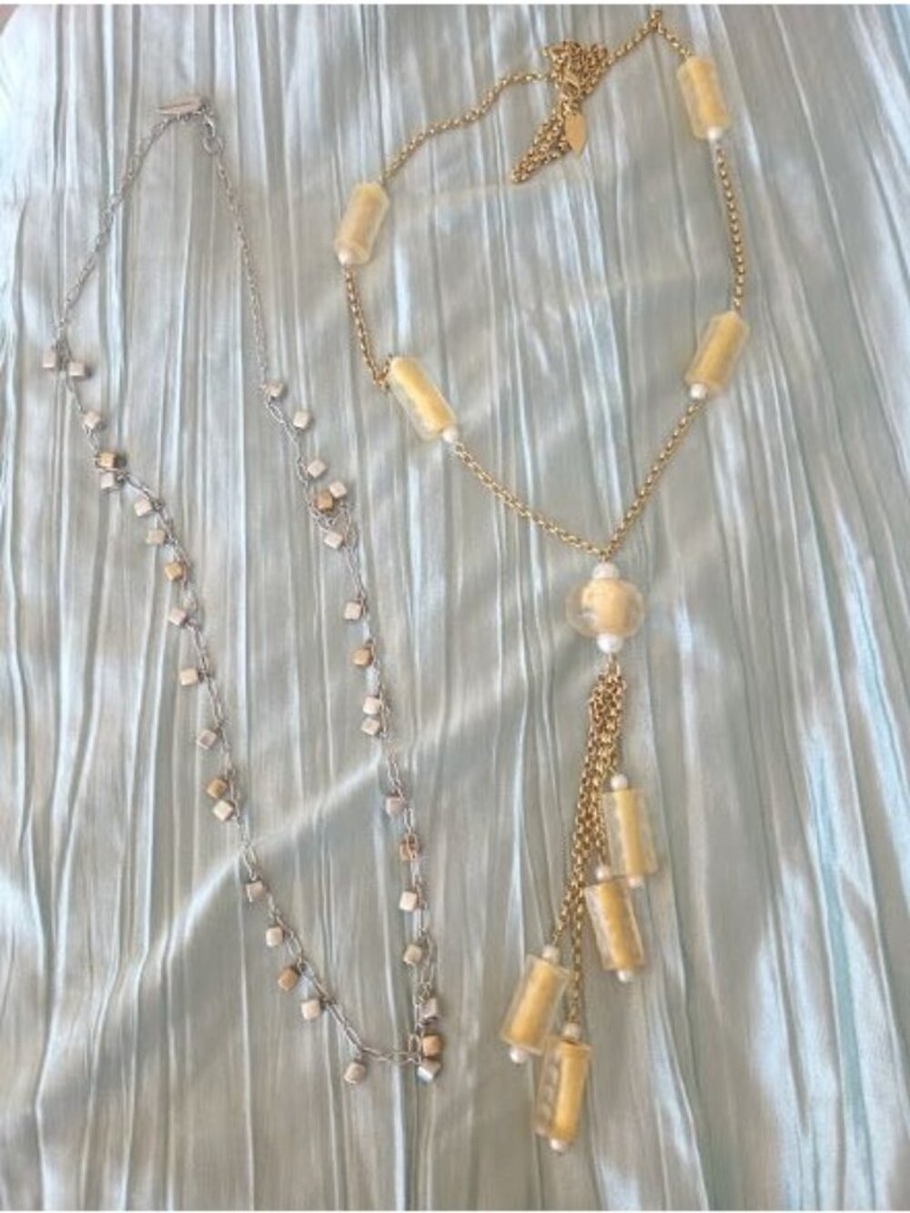 2 Coldwater Creek Silver & Goldtone Necklaces With Gold Colored Beads & Tassle - Picture 3 of 13